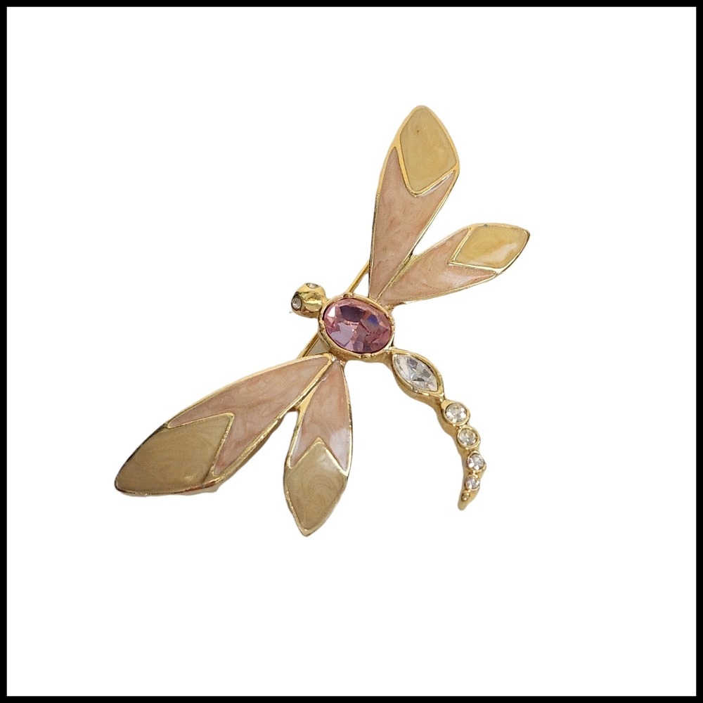 Vintage Dragonfly Pin Brooch Kenneth Jay Lane Avon Gold Tone Rhinestone